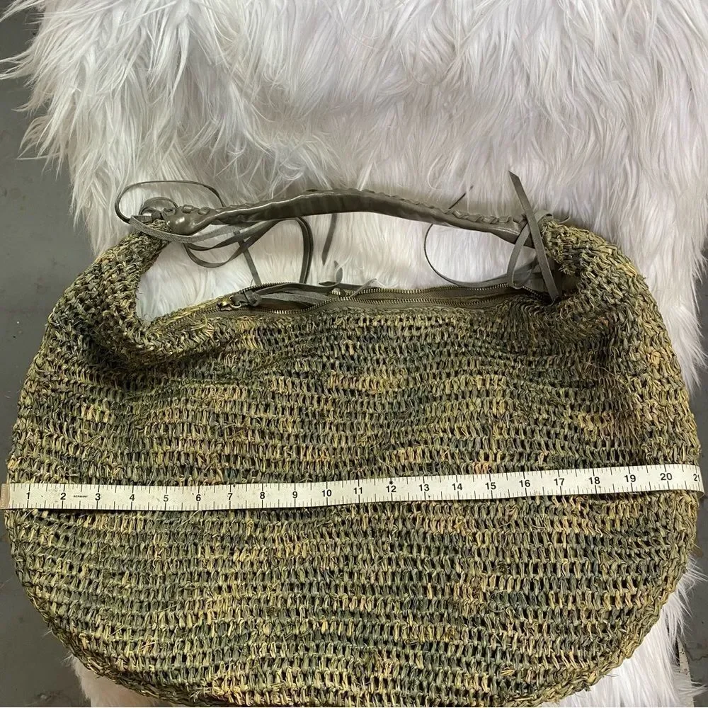 NEW Flora Bella tan green  raffia leather boho hobo shoulder bag